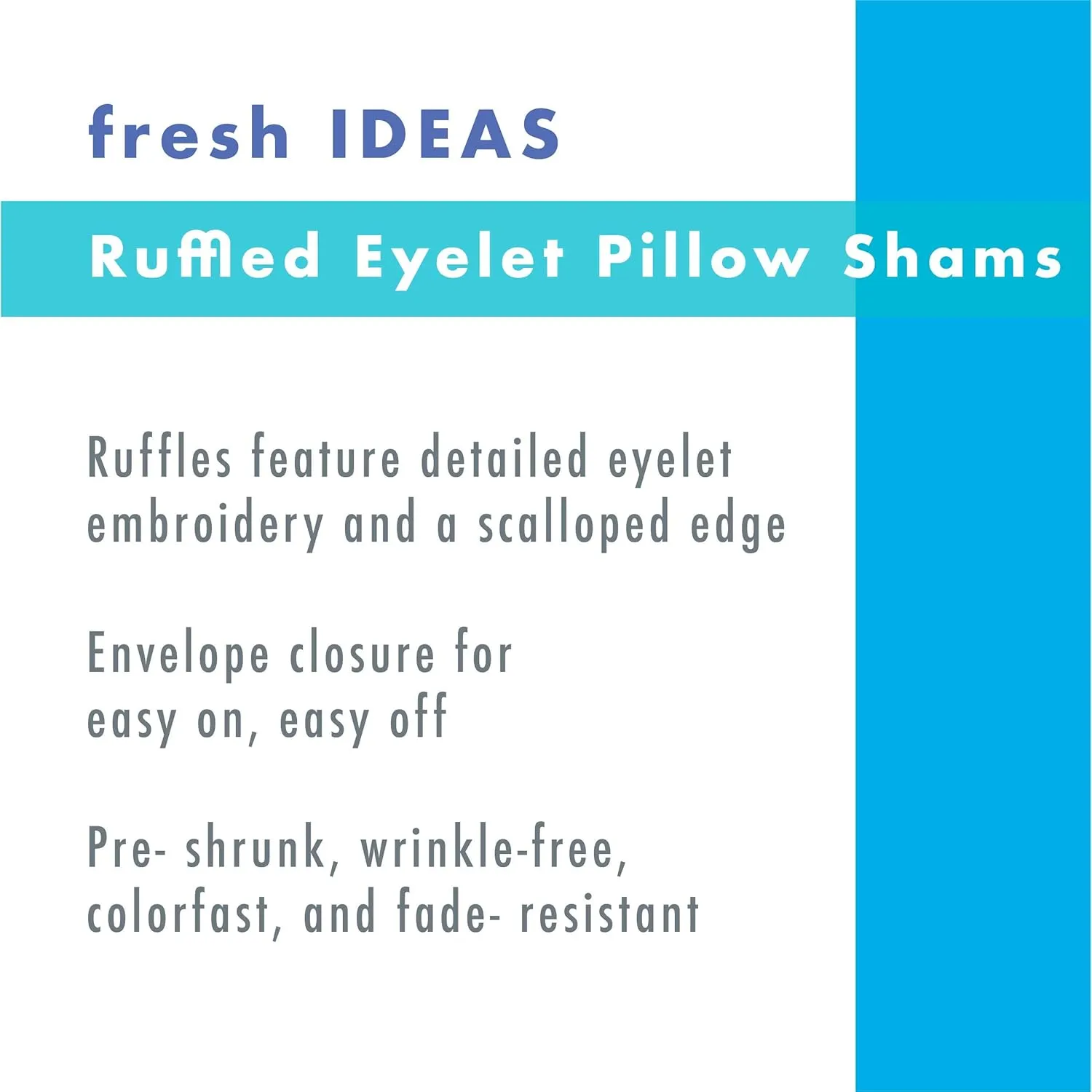 FRESH IDEAS Ruffled Bed Pillow Embroidered Detail Eyelet Shams Set, Standard 2-Pack, White