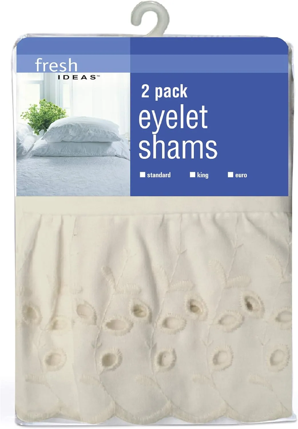 FRESH IDEAS Ruffled Bed Pillow Shams with Embroidered Eyelet Detail, Standard, Ivory, 2-Pack