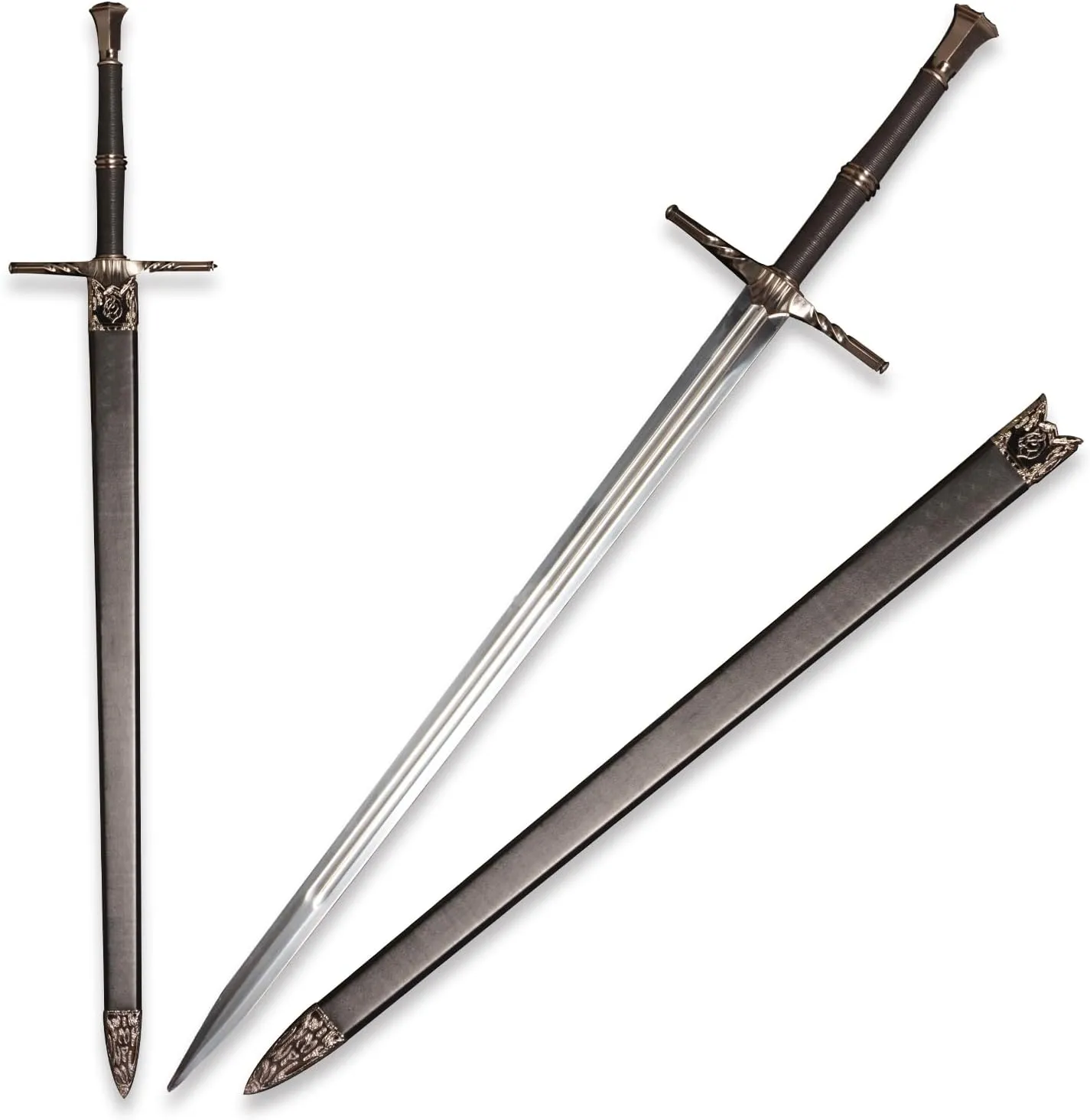 Full Metal Geralt's Silver Steel Sword 125cm/48.8 inches,Stainless Steel,White Wolf Aerondight Silver Sword Handmade Anime Cosplay Prop for Display and Collection