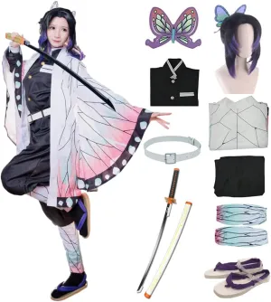 Full Set Halloween Costume Kochou Shinobu Party Role Cosplay Costume Kimono Outfit W/Shoes Wig Sword