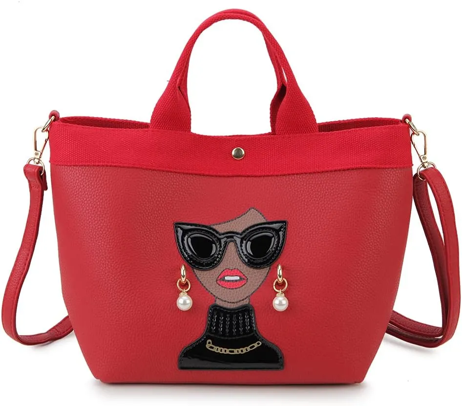 Funky Lady Face Purse for Women Casual Shopping Bag Top Handle Satchel Handbags Pu Leather Shoulder Bag Totes