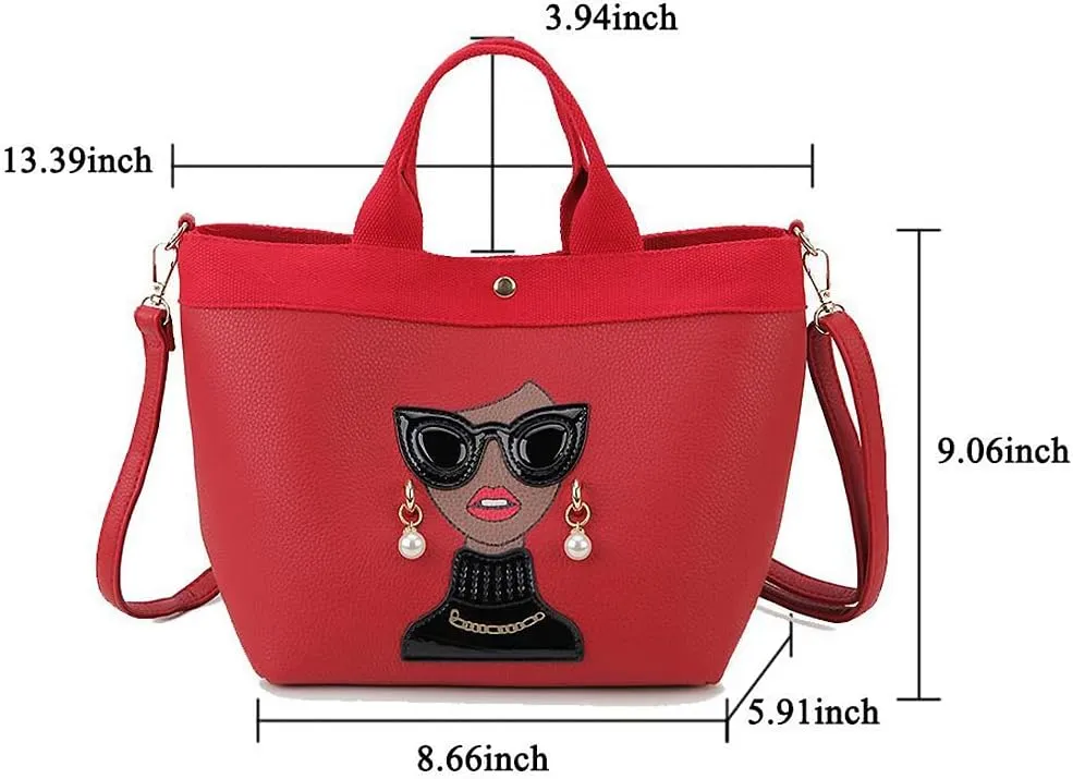 Funky Lady Face Purse for Women Casual Shopping Bag Top Handle Satchel Handbags Pu Leather Shoulder Bag Totes