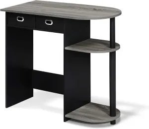 Furinno Go Green Home Laptop Notebook Computer Desk/Table with 2 Drawer Bins, French Oak Grey/Black/Black