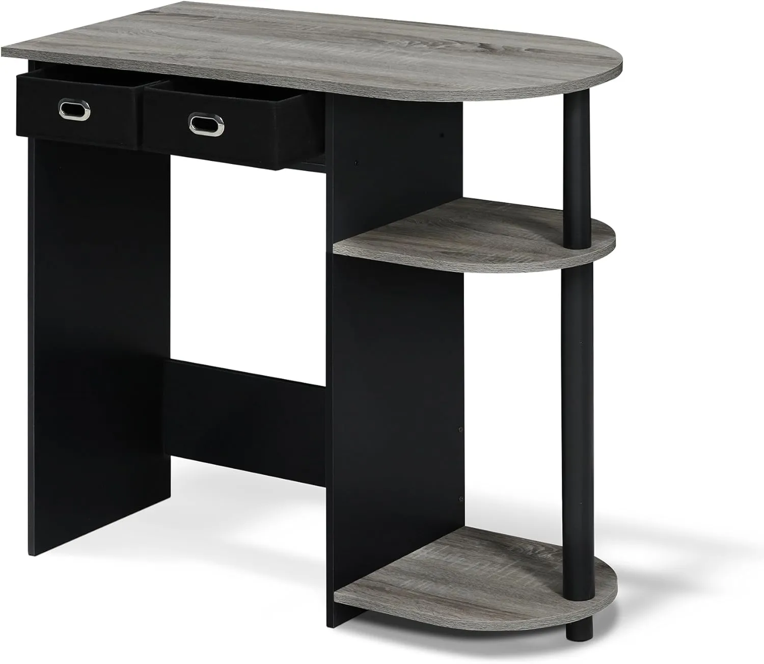 Furinno Go Green Home Laptop Notebook Computer Desk/Table with 2 Drawer Bins, French Oak Grey/Black/Black