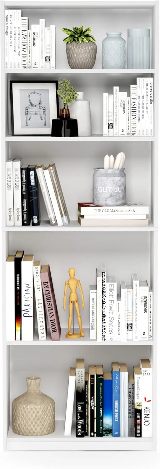 FURINNO JAYA Simply Home 5-Shelf Bookcase, 5-Tier, White