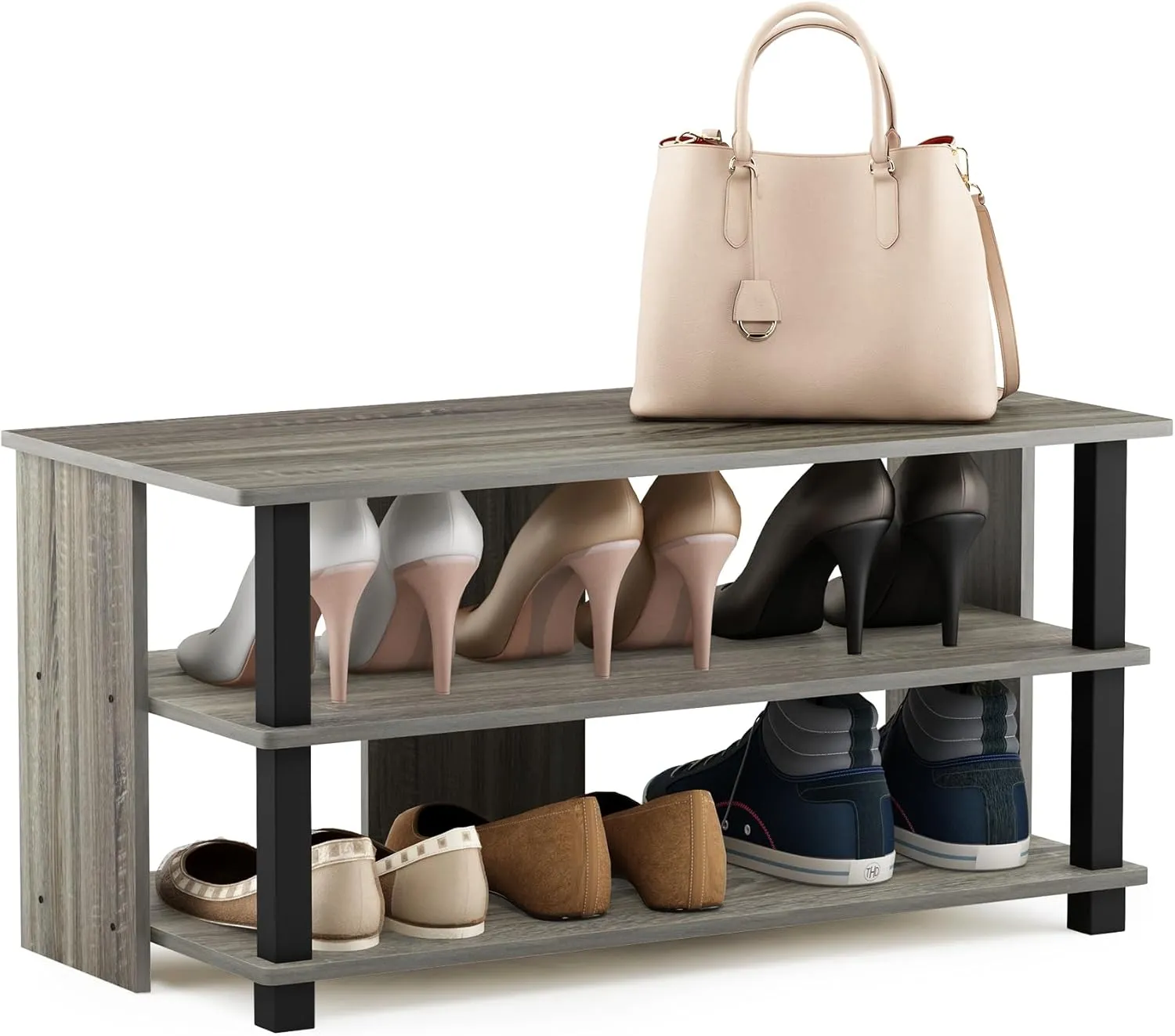 Furinno Sully 3-Tier Stand for TV up to 40, French Oak Grey/Black