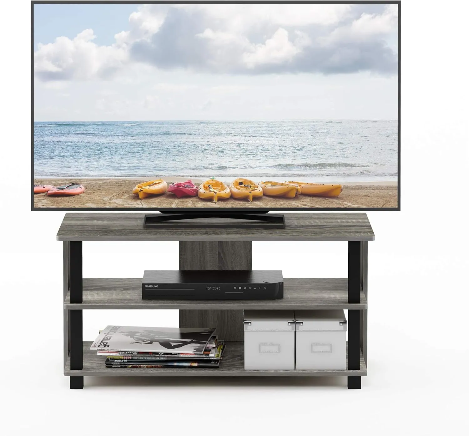 Furinno Sully 3-Tier Stand for TV up to 40, French Oak Grey/Black