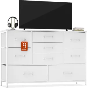 Furnulem White Dresser with 9 Large Drawers for 55'' Long TV Stand Entertainment Center, Wide Wood Shelf Storage for Bedroom,Living Room,Closet,Entryway,Sturdy Metal Frame