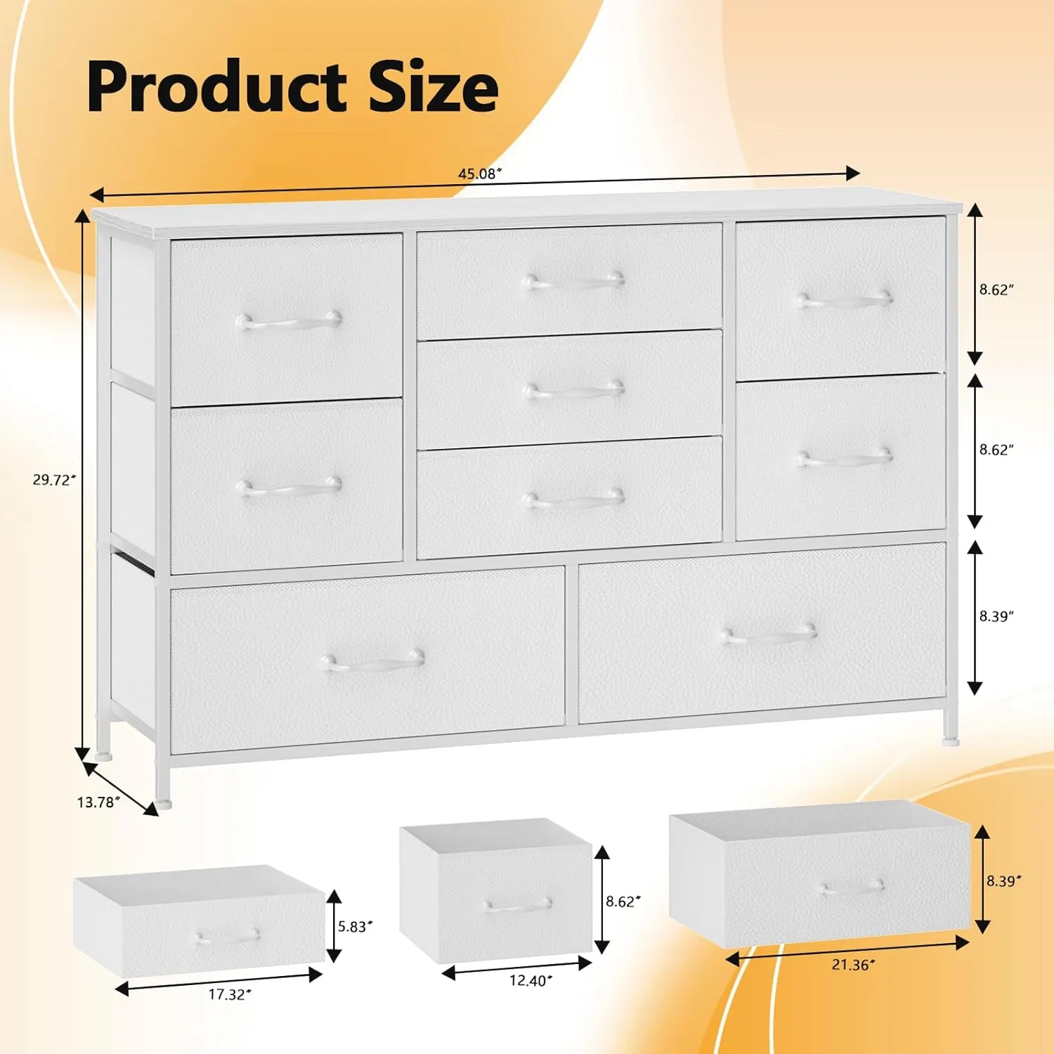 Furnulem White Dresser with 9 Large Drawers for 55'' Long TV Stand Entertainment Center, Wide Wood Shelf Storage for Bedroom,Living Room,Closet,Entryway,Sturdy Metal Frame
