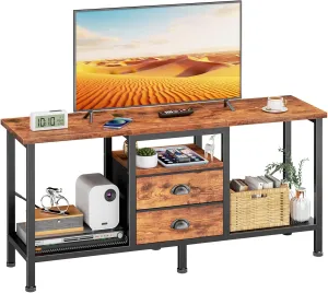 Furologee TV Stand with 2 Fabric Drawers, 42 Inch Small Entertainment Center with Open Storage Shelves, Media Console Table for Bedroom, Living Room, Rustic Brown