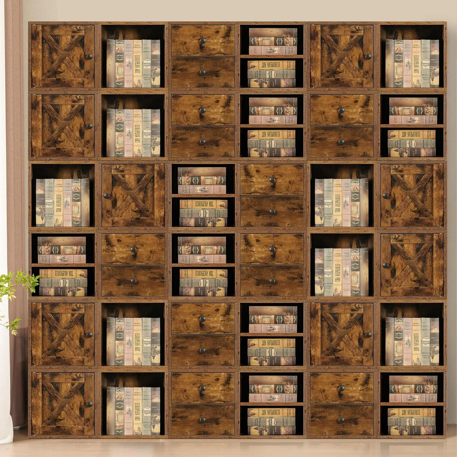FUSUNBAO Magic DIY Cube Storage Organizer Stackable Cubes for Home Books Clothes Toy -Modular Cubby Storage System -Closet Organizer -Bookcase Closet (Antique Brown, General Cube)