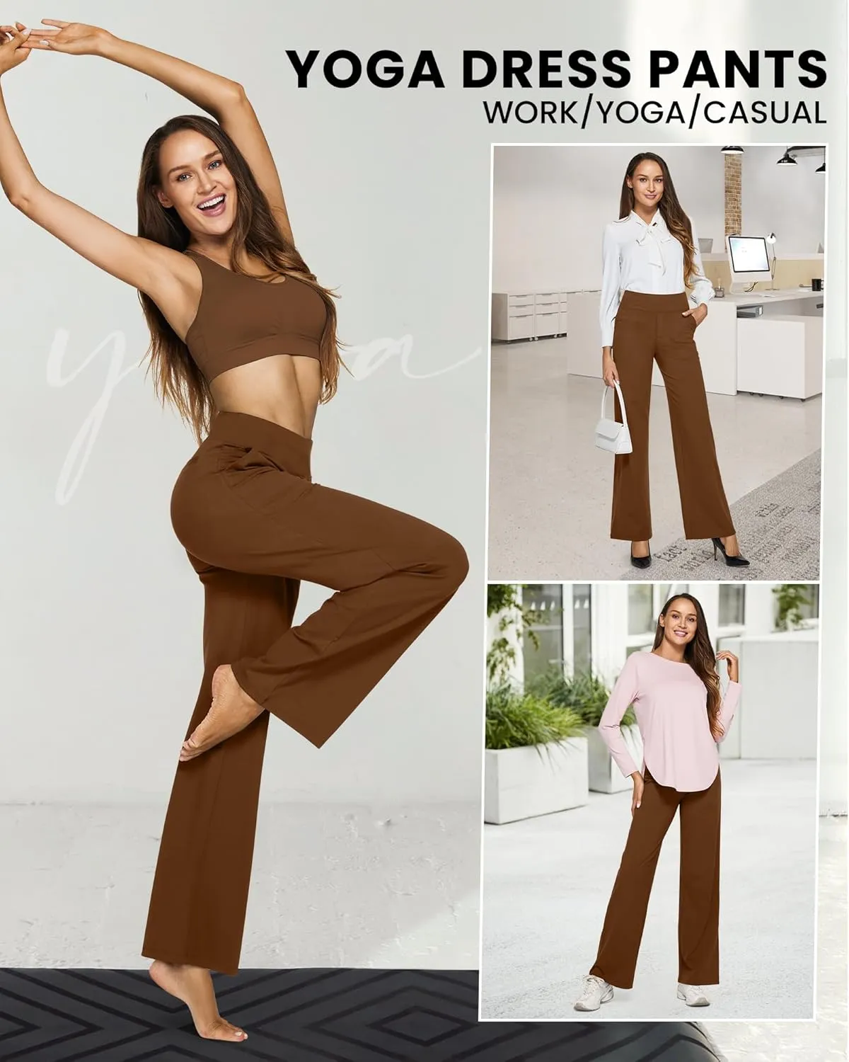 G4Free Yoga Pants Women Wide Leg Pants with Pockets High Waist Stretch Dress Casual Sweatpants Petite/Regular/Tall