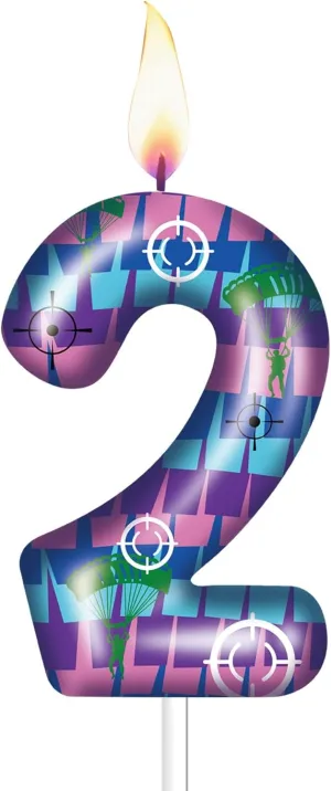 Gaming Theme Number 2 Birthday Candle - Multicolor Gradient Cake Topper for Kids & Adult Game Night Decorations