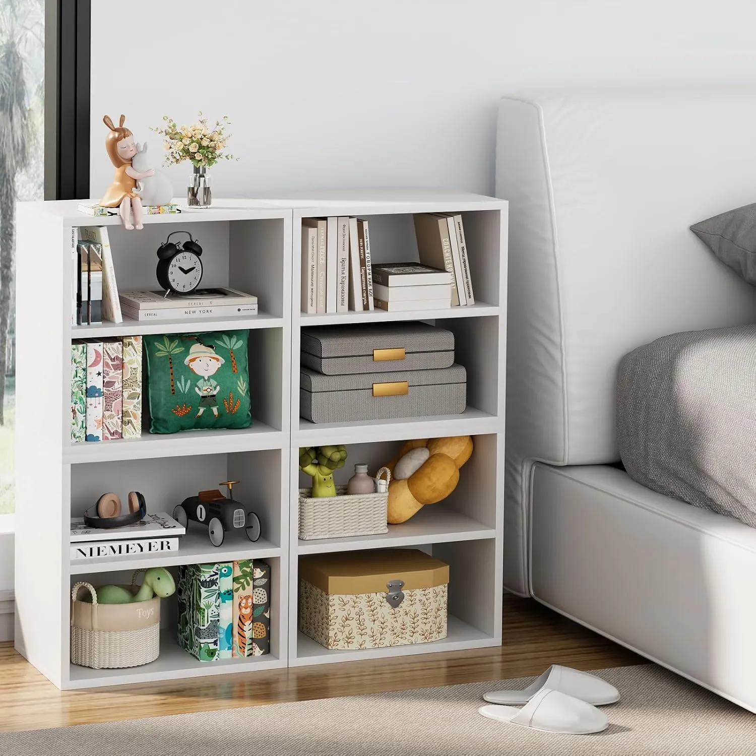 Garden 4 You Cube Organizer Shelf, 2-Tier Stackable Bookshelf, Wooden Display Bookcase with 2 Cube Storage, Small Storage Cabinet for Living Room, Bedroom - White