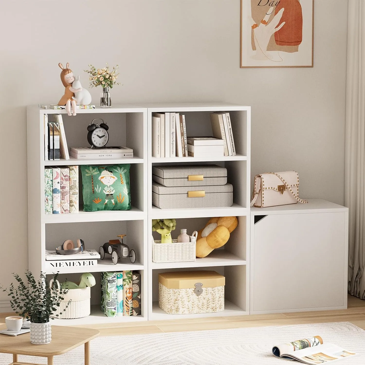 Garden 4 You Cube Organizer Shelf, 2-Tier Stackable Bookshelf, Wooden Display Bookcase with 2 Cube Storage, Small Storage Cabinet for Living Room, Bedroom - White