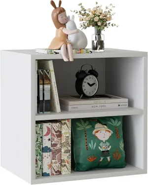 Garden 4 You Cube Organizer Shelf, 2-Tier Stackable Bookshelf, Wooden Display Bookcase with 2 Cube Storage, Small Storage Cabinet for Living Room, Bedroom - White