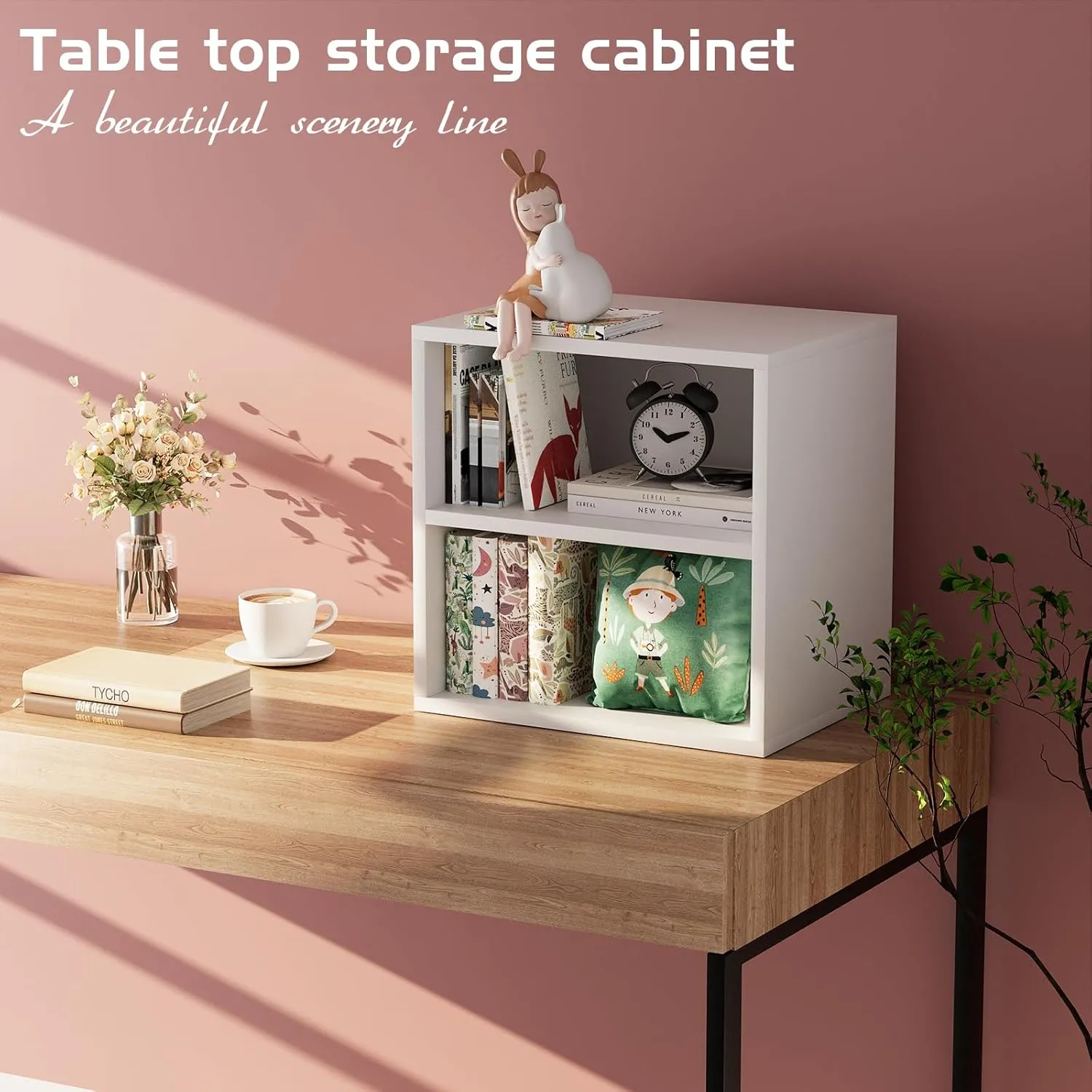 Garden 4 You Cube Organizer Shelf, 2-Tier Stackable Bookshelf, Wooden Display Bookcase with 2 Cube Storage, Small Storage Cabinet for Living Room, Bedroom - White