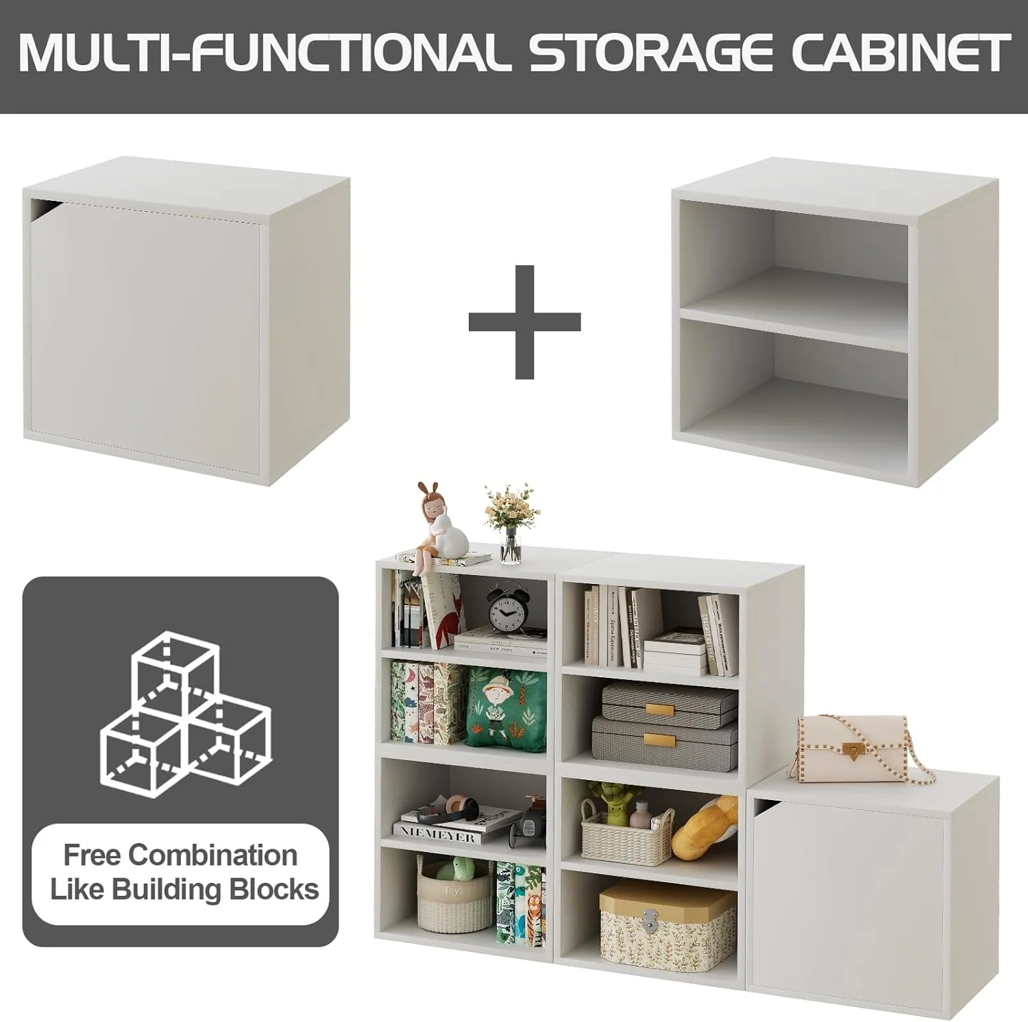 Garden 4 You Cube Organizer Shelf, 2-Tier Stackable Bookshelf, Wooden Display Bookcase with 2 Cube Storage, Small Storage Cabinet for Living Room, Bedroom - White