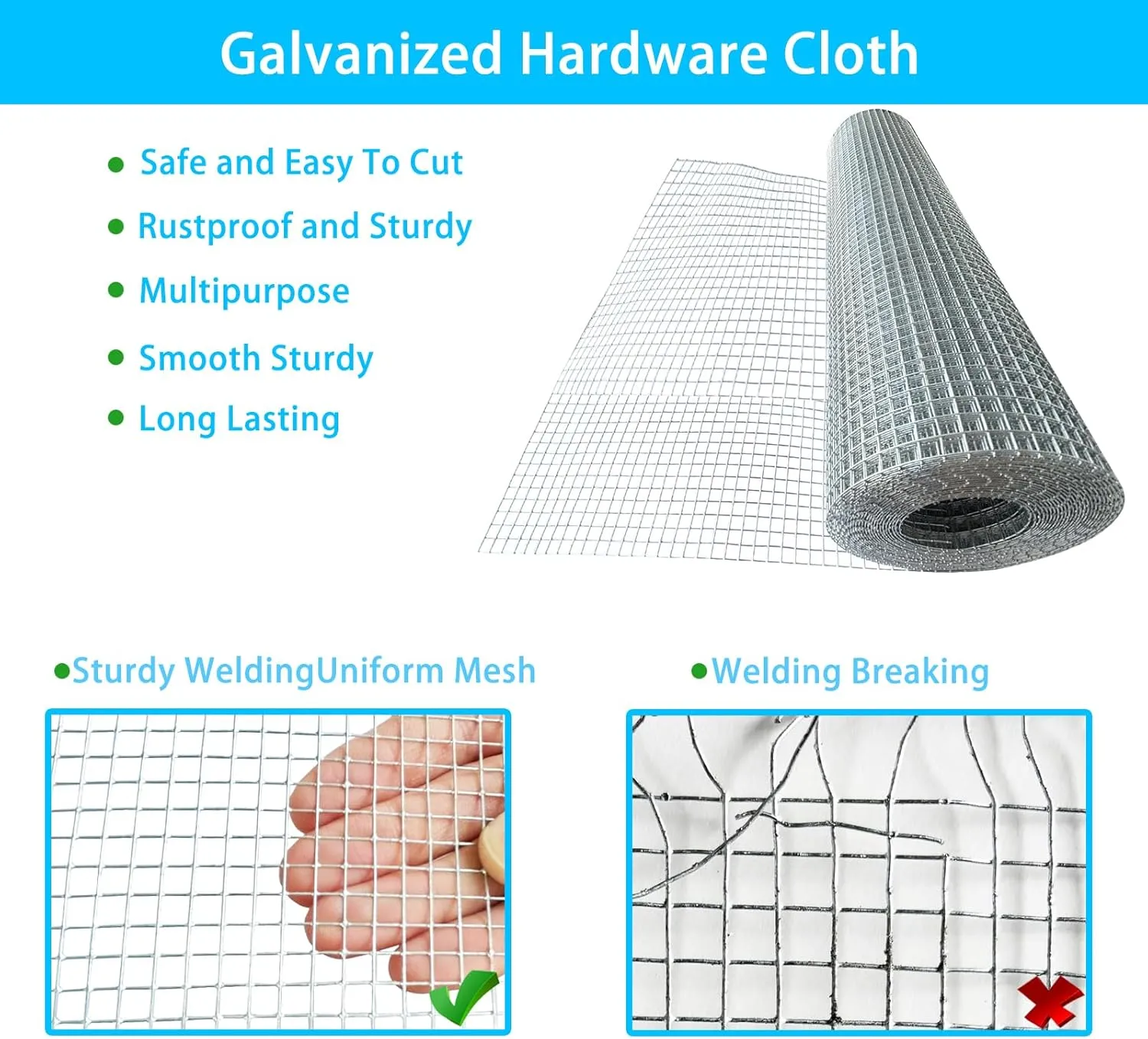 GARDEN & HOME Hardware Cloth 1/4 Inch 16in X 20ft,23 Gauge Hot Dip Galvanized After Welded Cage Mesh Roll Square Chicken Wire Netting Rabbit Fence Snake Fencing Rodent Animals Weasel Raccoons