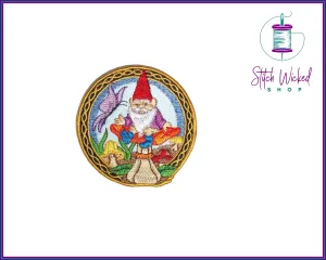 Garden Gnome Mushroom, Fully Embroidered Fantasy Patch