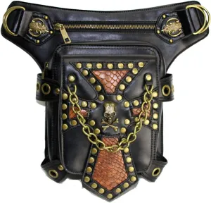 Gear Duke Victorian Retro Shoulder Waist Bags Steampunk Gothic PU Leather Fanny Bag for Steampunk Cosplay (Style_11, One size)