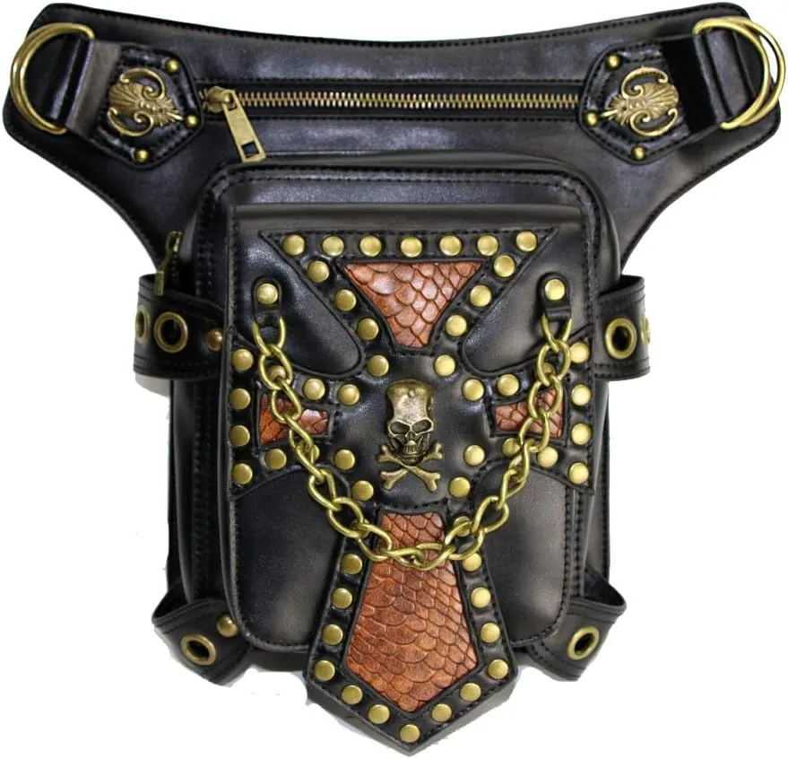 Gear Duke Victorian Retro Shoulder Waist Bags Steampunk Gothic PU Leather Fanny Bag for Steampunk Cosplay (Style_11, One size)