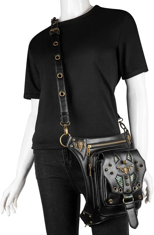 Gear Duke Victorian Retro Shoulder Waist Bags Steampunk Gothic PU Leather Fanny Bag for Steampunk Cosplay (Style_13, One size)