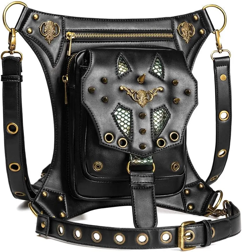 Gear Duke Victorian Retro Shoulder Waist Bags Steampunk Gothic PU Leather Fanny Bag for Steampunk Cosplay (Style_13, One size)
