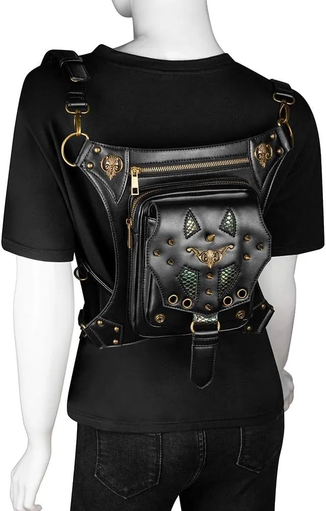 Gear Duke Victorian Retro Shoulder Waist Bags Steampunk Gothic PU Leather Fanny Bag for Steampunk Cosplay (Style_13, One size)