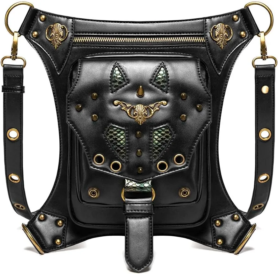Gear Duke Victorian Retro Shoulder Waist Bags Steampunk Gothic PU Leather Fanny Bag for Steampunk Cosplay (Style_13, One size)