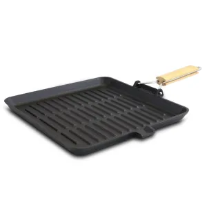 General Store Addlestone 11 Inch Pre-Seasoned Cast Iron Grill Pan with Foldable