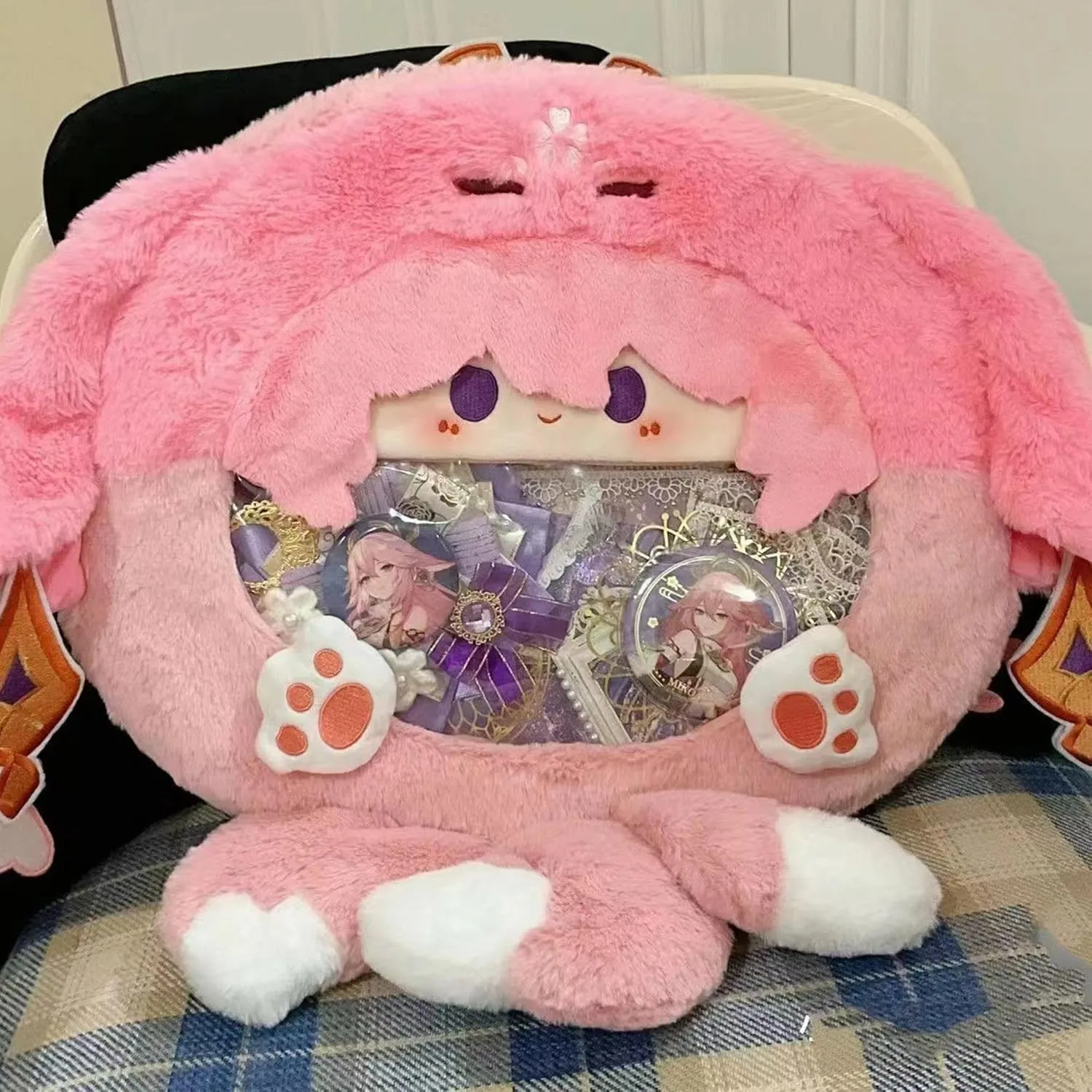 Genshin Impact Ita Bag Kawaii Cute Backpack Messenger Clear Shoulder Bags Pin Display Bag (Yae Miko)