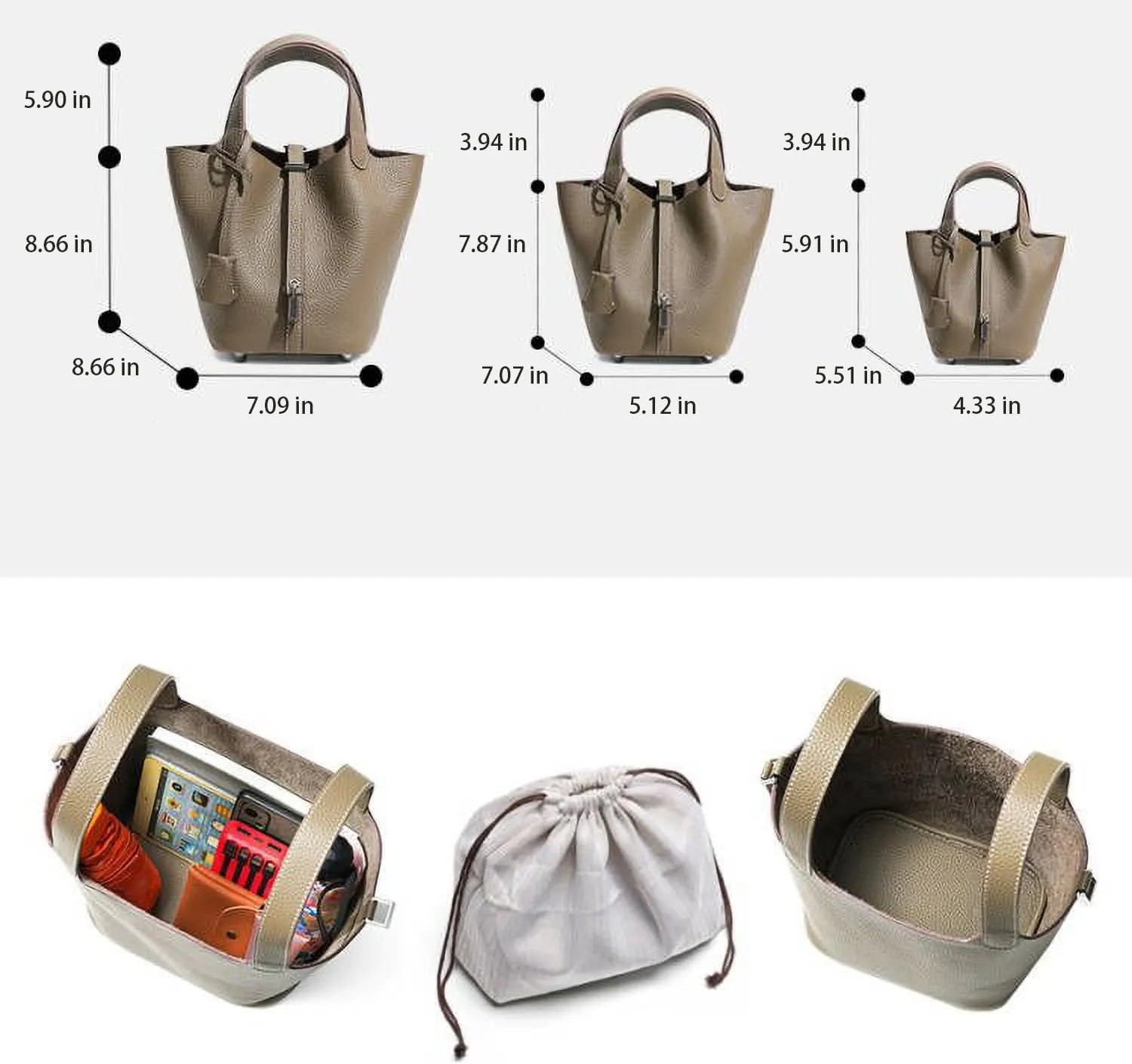 Genuine Leather Bucket Bag Purse For Women Handbag With Lock Design Versatile Shoulder Bag