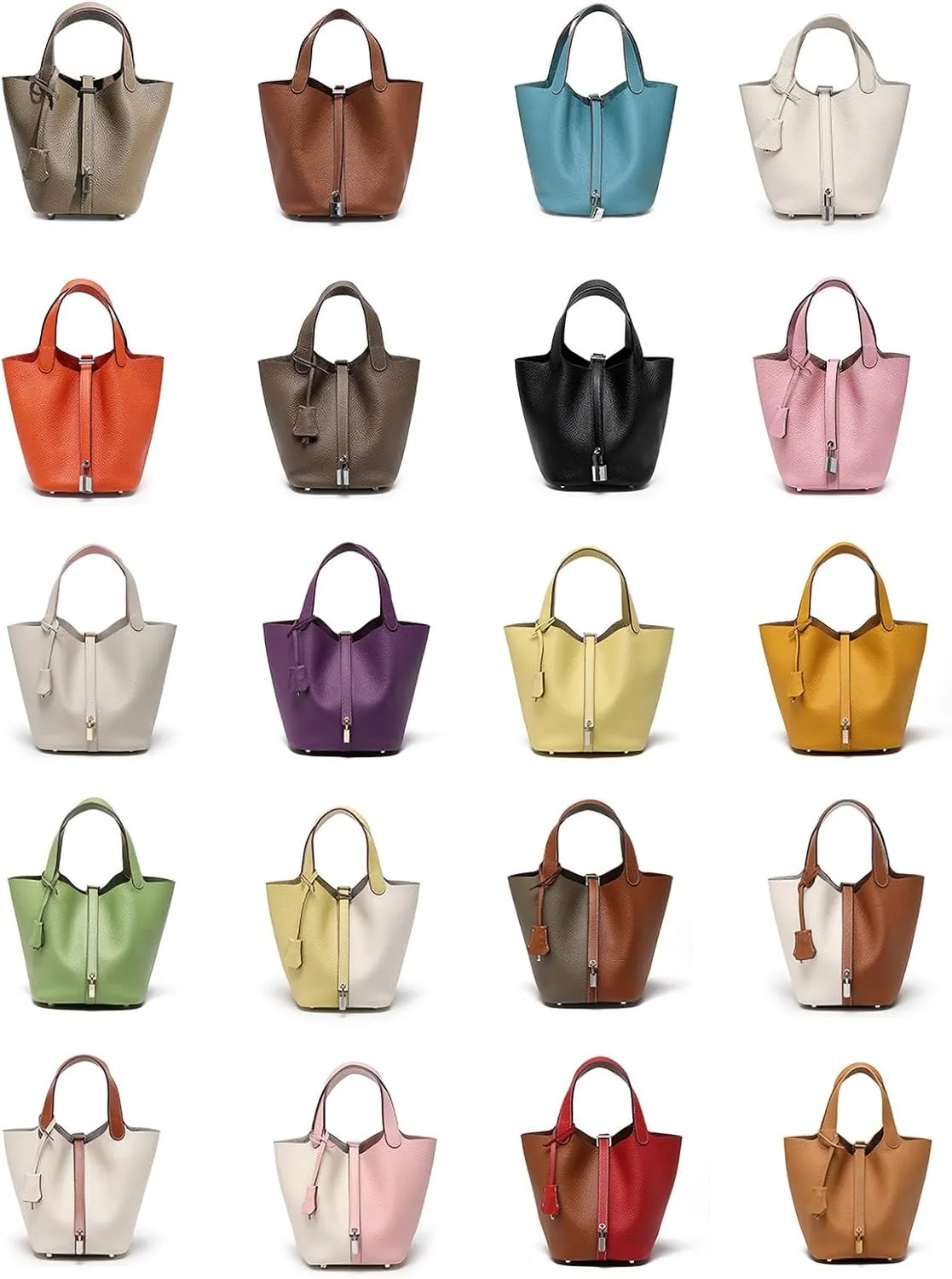 Genuine Leather Bucket Bag Purse For Women Handbag With Lock Design Versatile Shoulder Bag