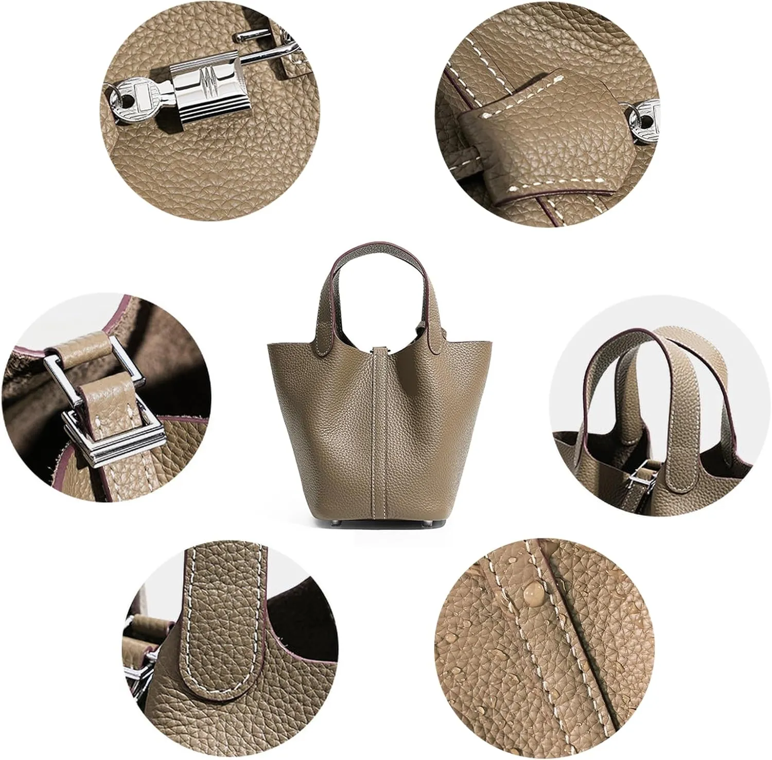 Genuine Leather Bucket Bag Purse For Women Handbag With Lock Design Versatile Shoulder Bag