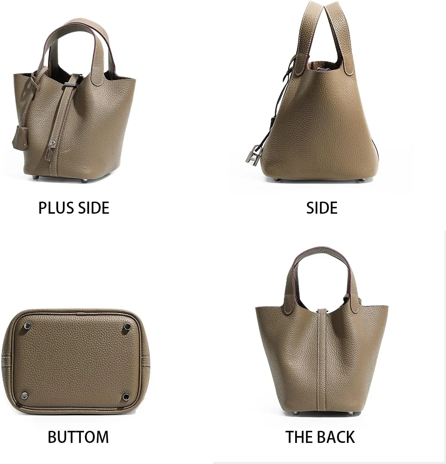 Genuine Leather Bucket Bag Purse For Women Handbag With Lock Design Versatile Shoulder Bag