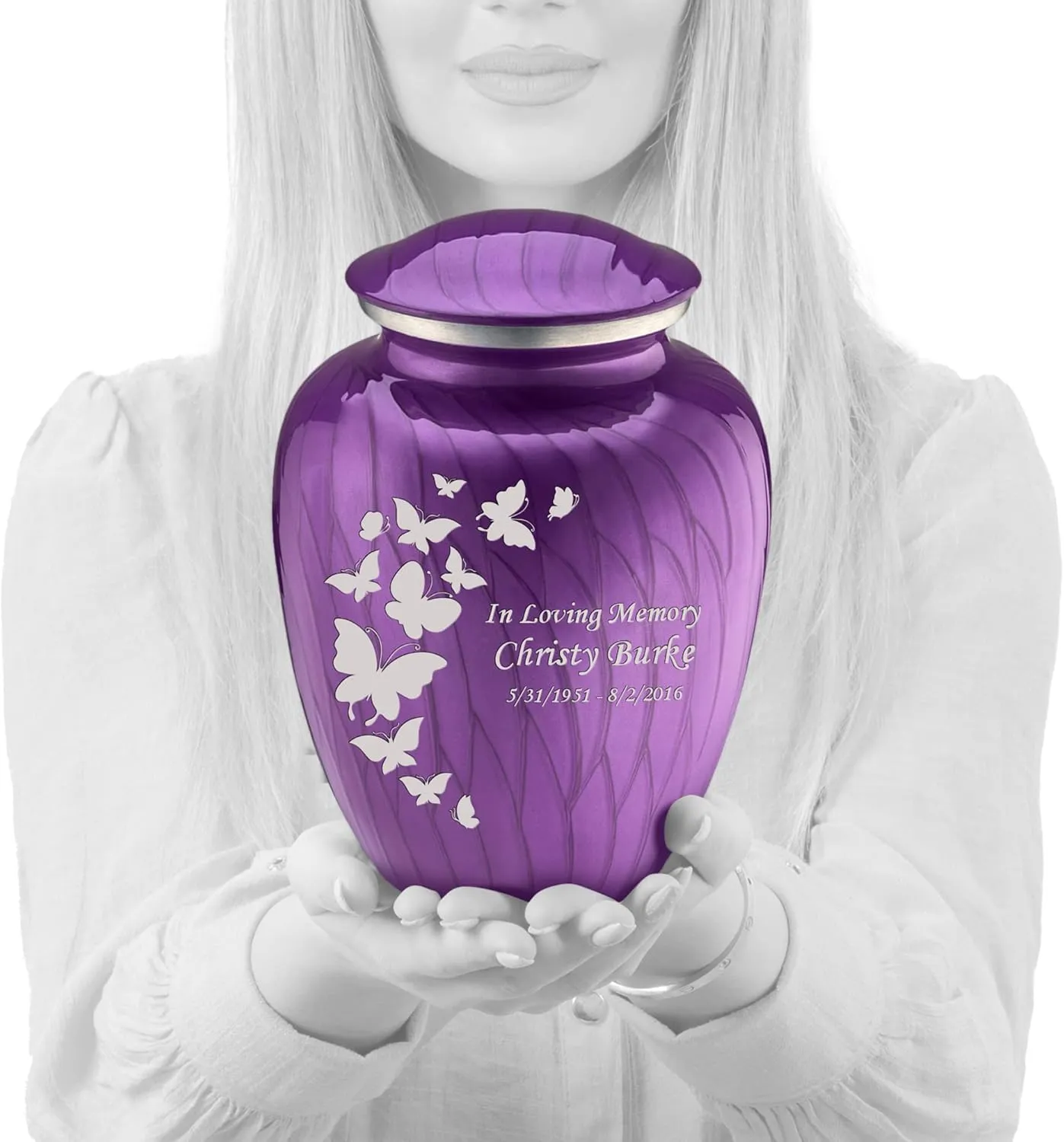 Geturns Embrace Adult Personalized Butterfly Cremation Urns for Human Ashes I Large Pearl Purple Funeral Urn for Men and Women I 200 lbs