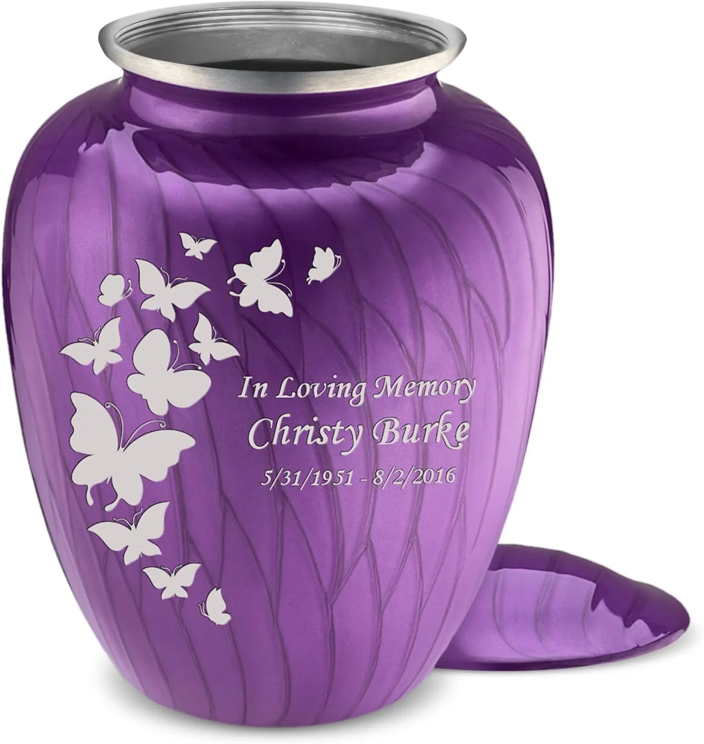 Geturns Embrace Adult Personalized Butterfly Cremation Urns for Human Ashes I Large Pearl Purple Funeral Urn for Men and Women I 200 lbs