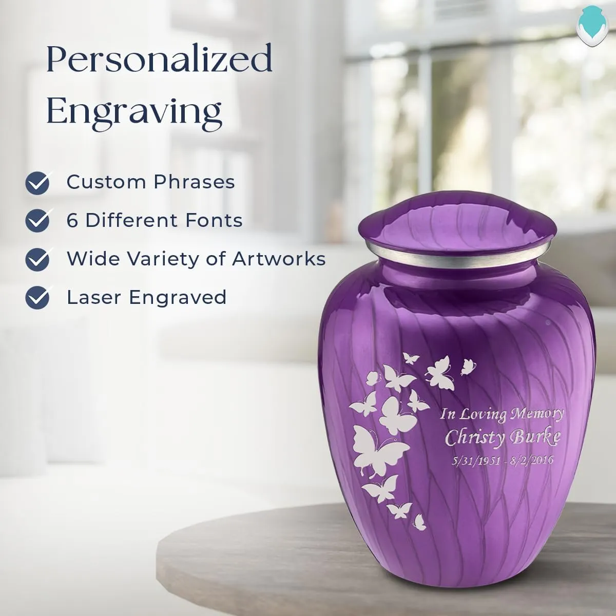 Geturns Embrace Adult Personalized Butterfly Cremation Urns for Human Ashes I Large Pearl Purple Funeral Urn for Men and Women I 200 lbs