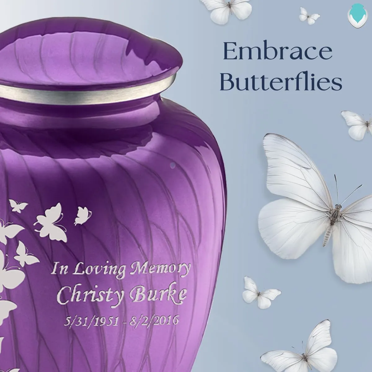 Geturns Embrace Adult Personalized Butterfly Cremation Urns for Human Ashes I Large Pearl Purple Funeral Urn for Men and Women I 200 lbs