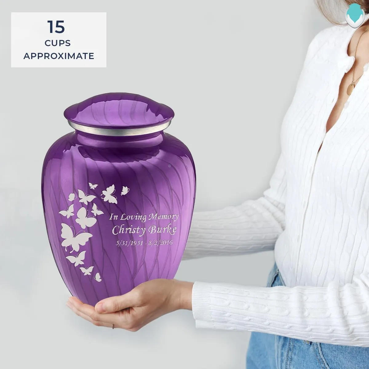 Geturns Embrace Adult Personalized Butterfly Cremation Urns for Human Ashes I Large Pearl Purple Funeral Urn for Men and Women I 200 lbs