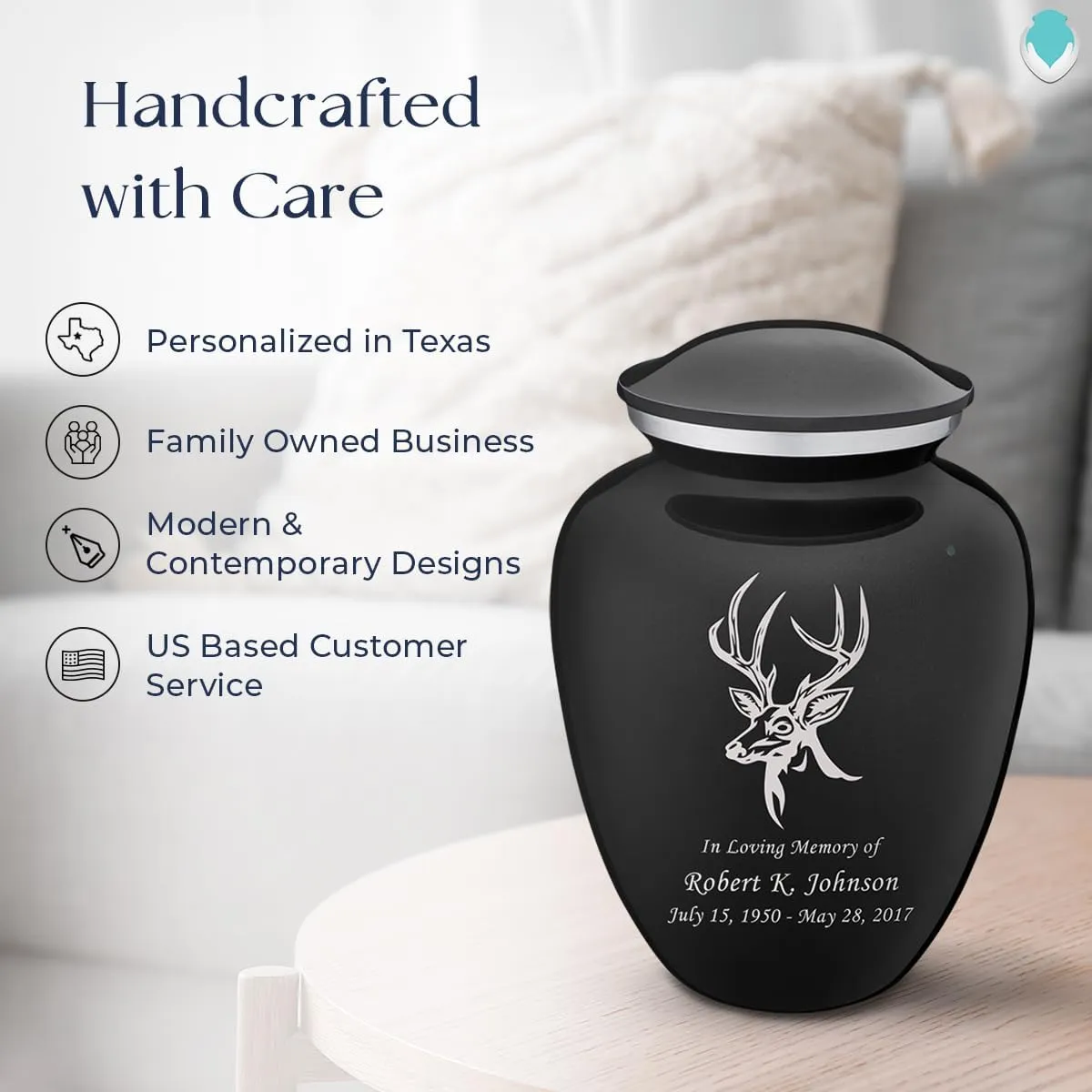 Geturns Embrace Adult Personalized Deer Cremation Urns for Human Ashes I Large Black Funeral Urn for Men and Women I 200 lbs