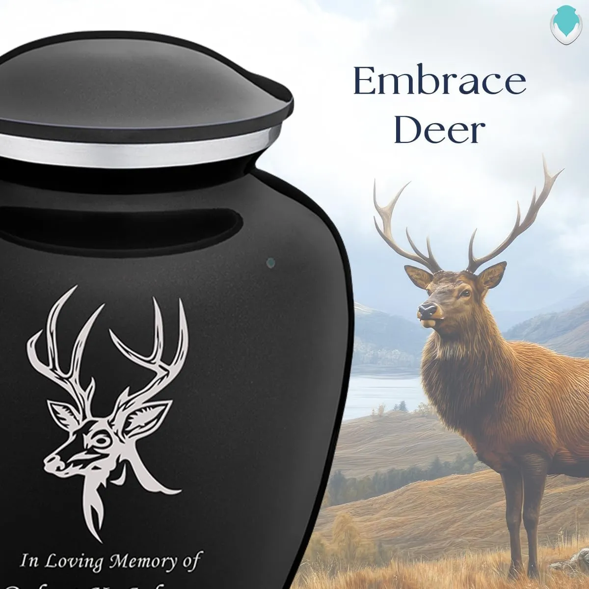 Geturns Embrace Adult Personalized Deer Cremation Urns for Human Ashes I Large Black Funeral Urn for Men and Women I 200 lbs