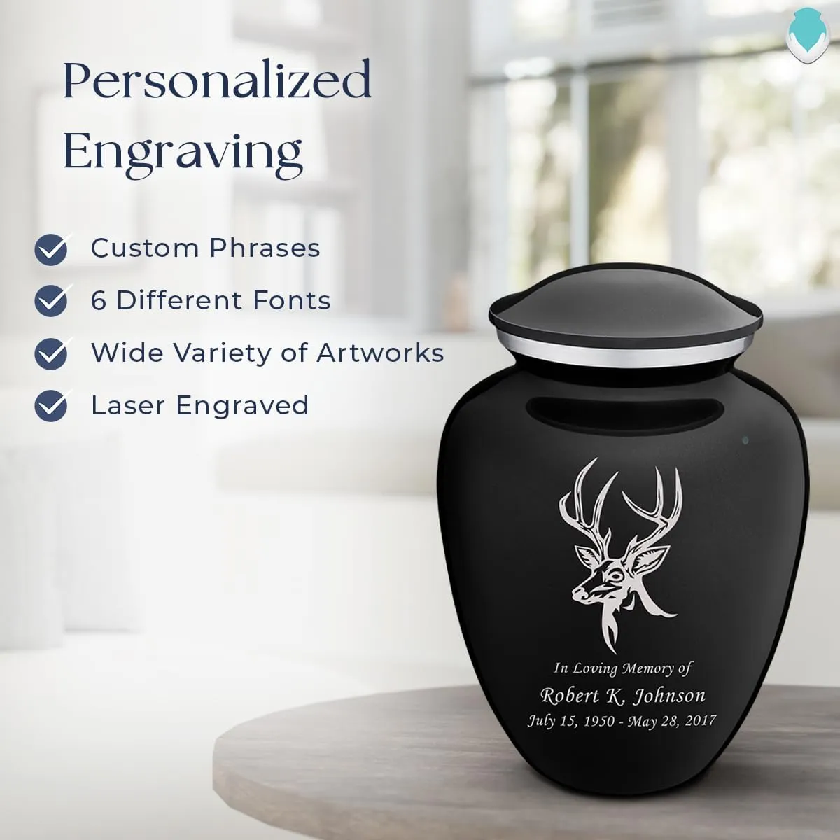 Geturns Embrace Adult Personalized Deer Cremation Urns for Human Ashes I Large Black Funeral Urn for Men and Women I 200 lbs