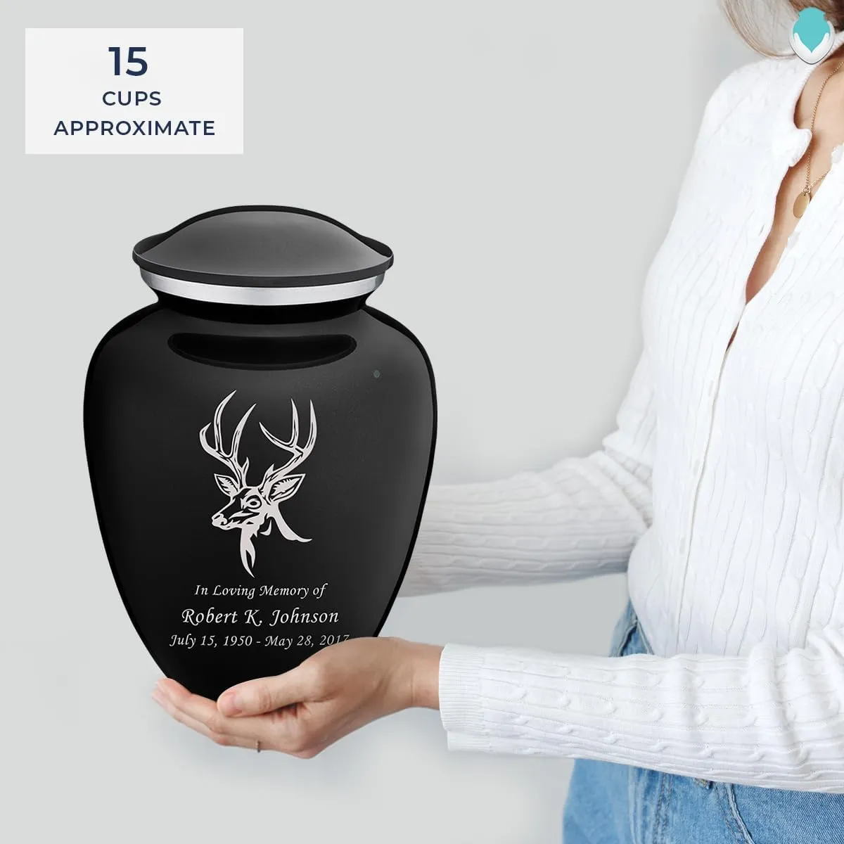 Geturns Embrace Adult Personalized Deer Cremation Urns for Human Ashes I Large Black Funeral Urn for Men and Women I 200 lbs