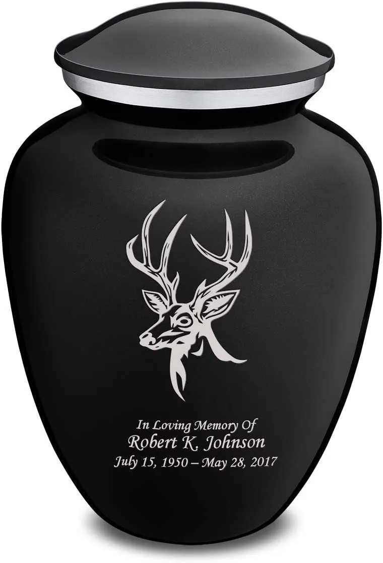 Geturns Embrace Adult Personalized Deer Cremation Urns for Human Ashes I Large Black Funeral Urn for Men and Women I 200 lbs