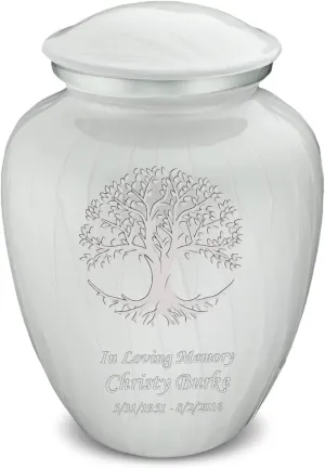 Geturns Embrace Adult Personalized Tree of Life Cremation Urns for Human Ashes I Large Pearl White Funeral Urn for Men and Women I 200 lbs