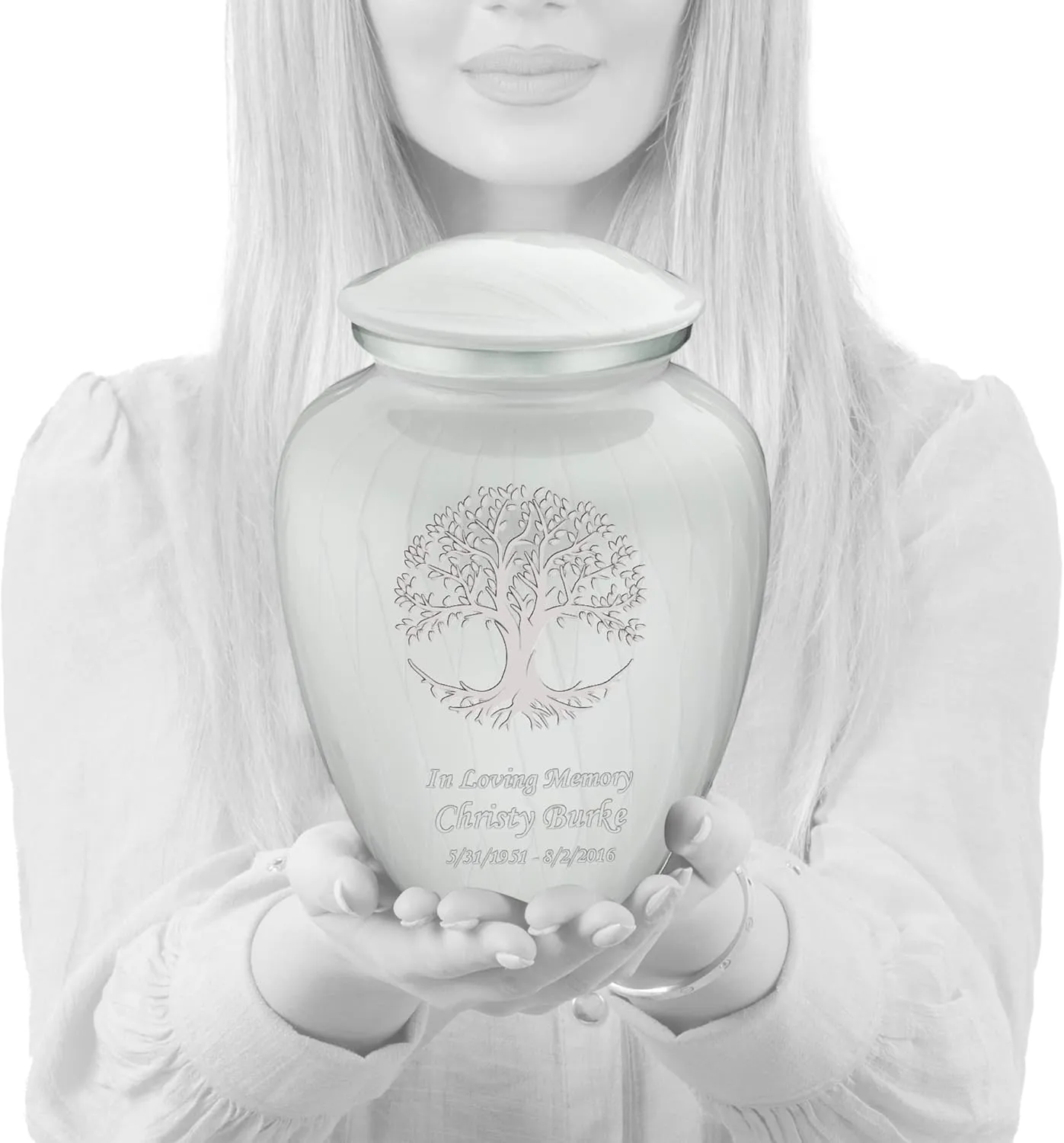Geturns Embrace Adult Personalized Tree of Life Cremation Urns for Human Ashes I Large Pearl White Funeral Urn for Men and Women I 200 lbs