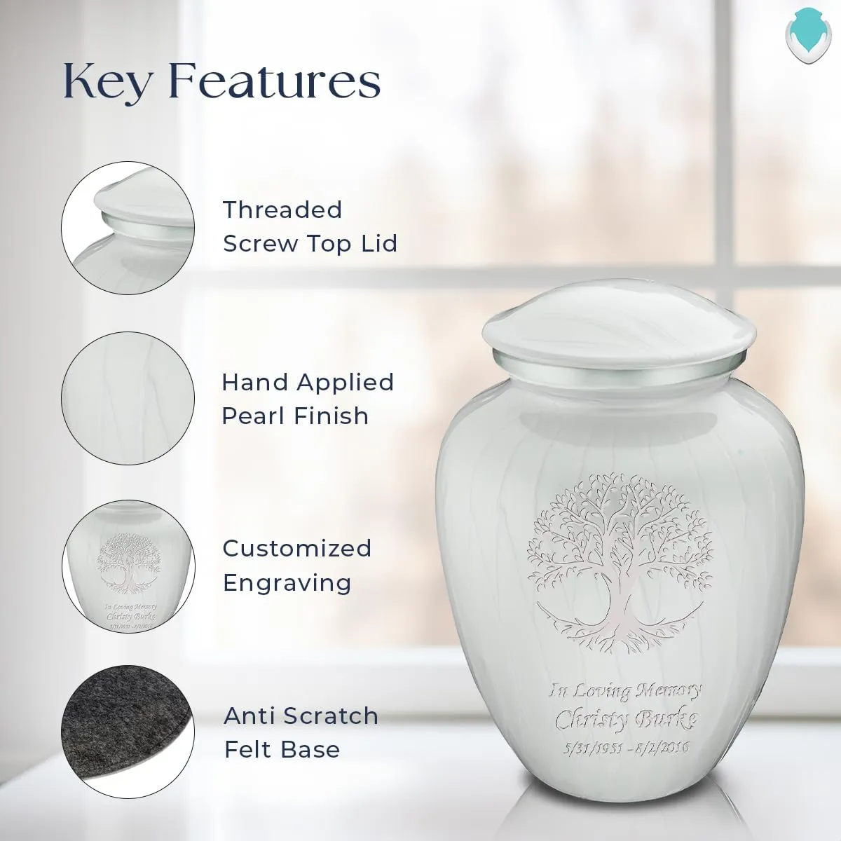 Geturns Embrace Adult Personalized Tree of Life Cremation Urns for Human Ashes I Large Pearl White Funeral Urn for Men and Women I 200 lbs