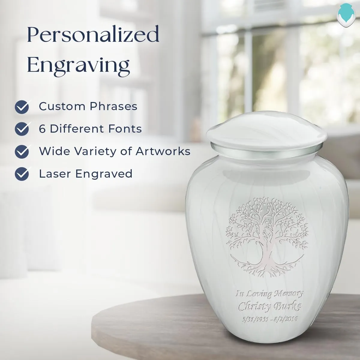 Geturns Embrace Adult Personalized Tree of Life Cremation Urns for Human Ashes I Large Pearl White Funeral Urn for Men and Women I 200 lbs